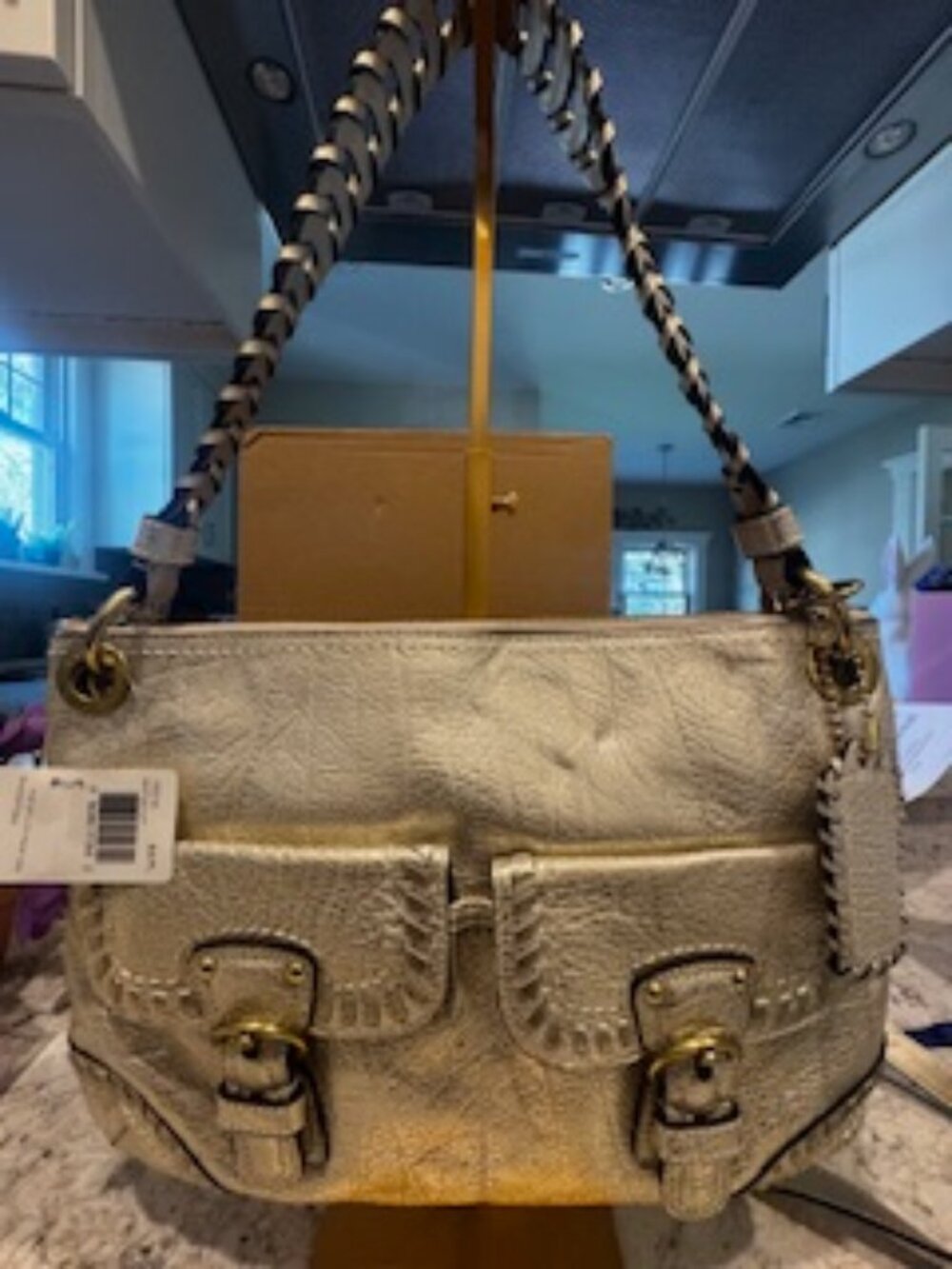 COACH Poppy Metallic Leather Whipstitch Hippie Convertible Handbag/Crossbody